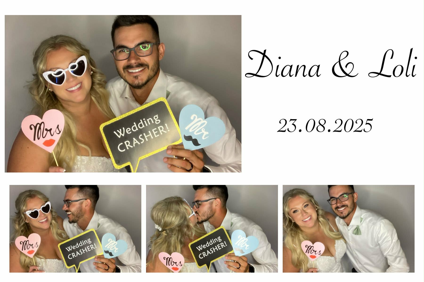 Couple using photo booth props at an Ottawa wedding reception